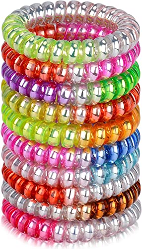 JessLab Spirale Haargummis, 10 Stück Spurlos Telefonkabel Haargummis für Pferdeschwanz, Kunststoffspulen-Haarbänder für Frauen und Mädchen, Farblich Sortiert (#3) von JessLab
