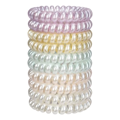 JessLab Spirale Haargummis, 10 Stück Spurlos Telefonkabel Haargummis für Pferdeschwanz, Kunststoffspulen-Haarbänder für Frauen und Mädchen, Farblich Sortiert (#36) von JessLab