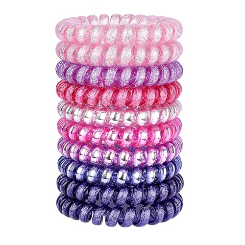 JessLab Spiral Haargummis, 10 Stk Spurenloses Telefonkabel Kunststoffspule Pferdeschwanzhalter No-Damage Haarschmuck für Mädchen Frauen Damen, Farbe Sortiert (#37) von JessLab