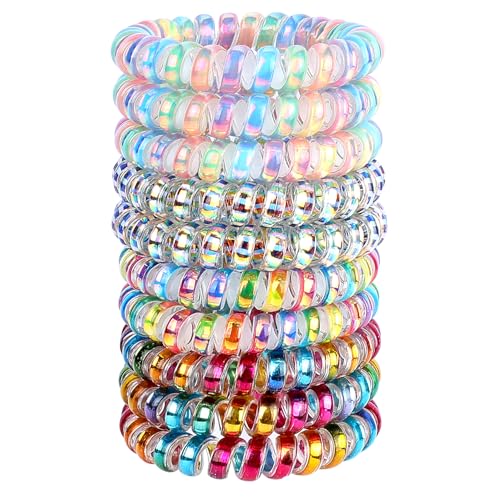 JessLab Spirale Haargummis, 10 Stück Spurlos Telefonkabel Haargummis für Pferdeschwanz, Kunststoffspulen-Haarbänder für Frauen und Mädchen, Farblich Sortiert (#39) von JessLab