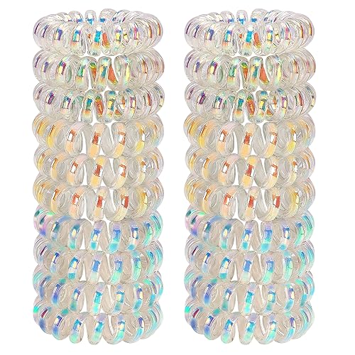 JessLab Spiral-Haargummis, 20 Stück Spurlose Telefonkabel-Haargummis Ohne Falten Spiralarmband Kunststoff Coil Pferdeschwanz Halter No-damage Stirnband Haarschmuck für Mädchen Frauen Damen Geschenk von JessLab