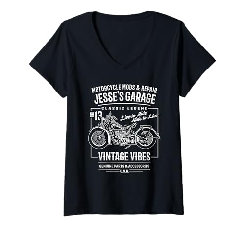 Damen Jesse's Garage Motorrad Design für den Namen Jesse T-Shirt mit V-Ausschnitt Damen Jesse's Garage Motorrad Design für den Namen Jesse T-Shirt mit V-Ausschnitt von Jesse's Garage Designs for the Name Jesse