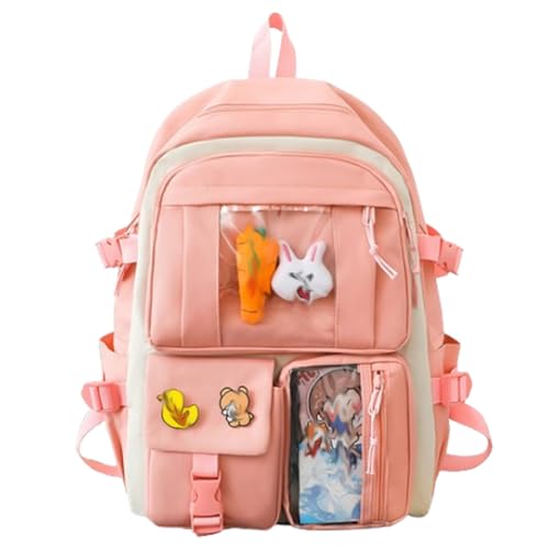 Jessen Rosa, Kawaii-Rucksack, 5-teiliges Schulrucksack-Set aus Nylon für die Schule, Rucksack mit mehreren Taschen für Teenager-Mädchen, süße Kawaii-Schulrucksäcke Jessen Rosa, Kawaii-Rucksack, 5-teiliges Schulrucksack-Set aus Nylon für die Schule, Rucksack mit mehreren Taschen für Teenager-Mädchen, süße Kawaii-Schulrucksäcke von Jessen