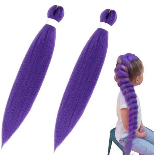 Langes lila Flechthaar für Kinder – 66 cm lange, vorgedehnte synthetische Flecht-Extensions, farbveränderndes Foundation-Stick-Set für Halloween, Weihnachten und Cosplay (A1) von Jesshiny