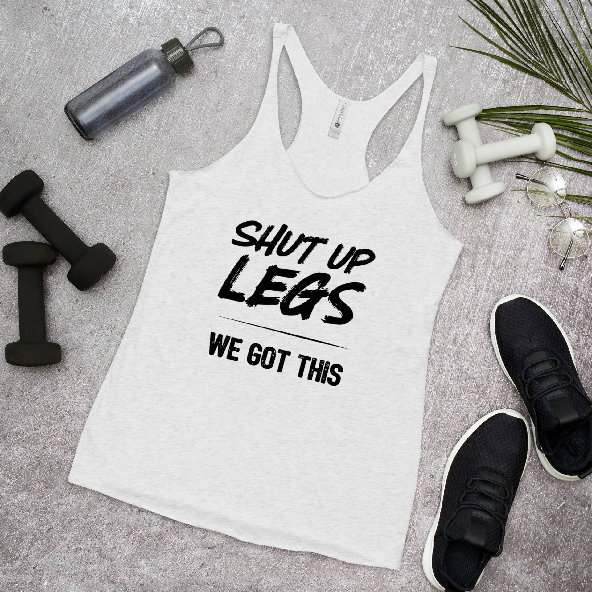 Shut Up Legs - Damen Racerback Tank Schwarzer Text Shut Up Legs - Damen Racerback Tank Schwarzer Text von JessiWDesigns