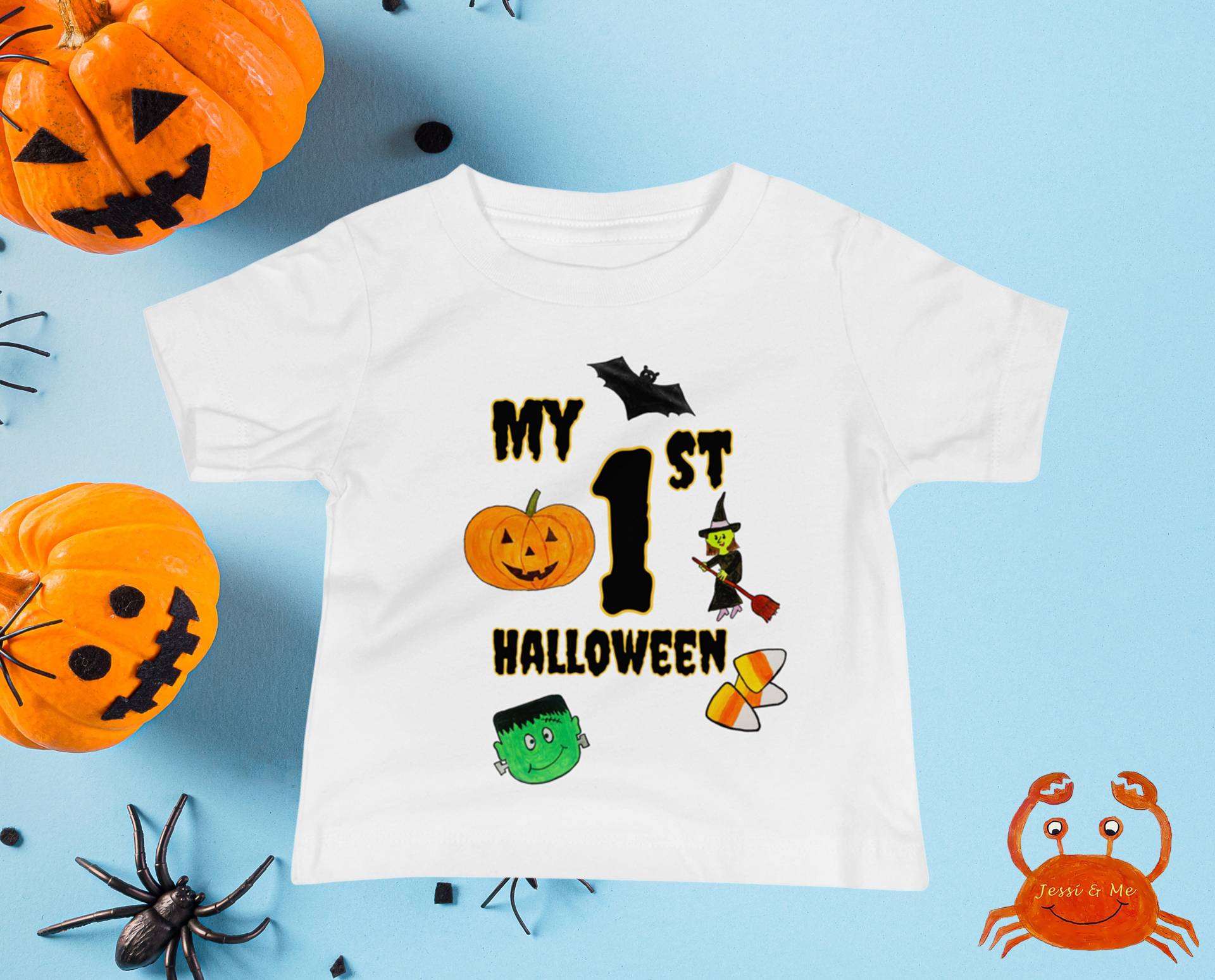 Baby Jersey Kurzärmeliges 1. Halloween T-Shirt, Süßes Verziertes Lustiges T-Shirt von JessiandMe