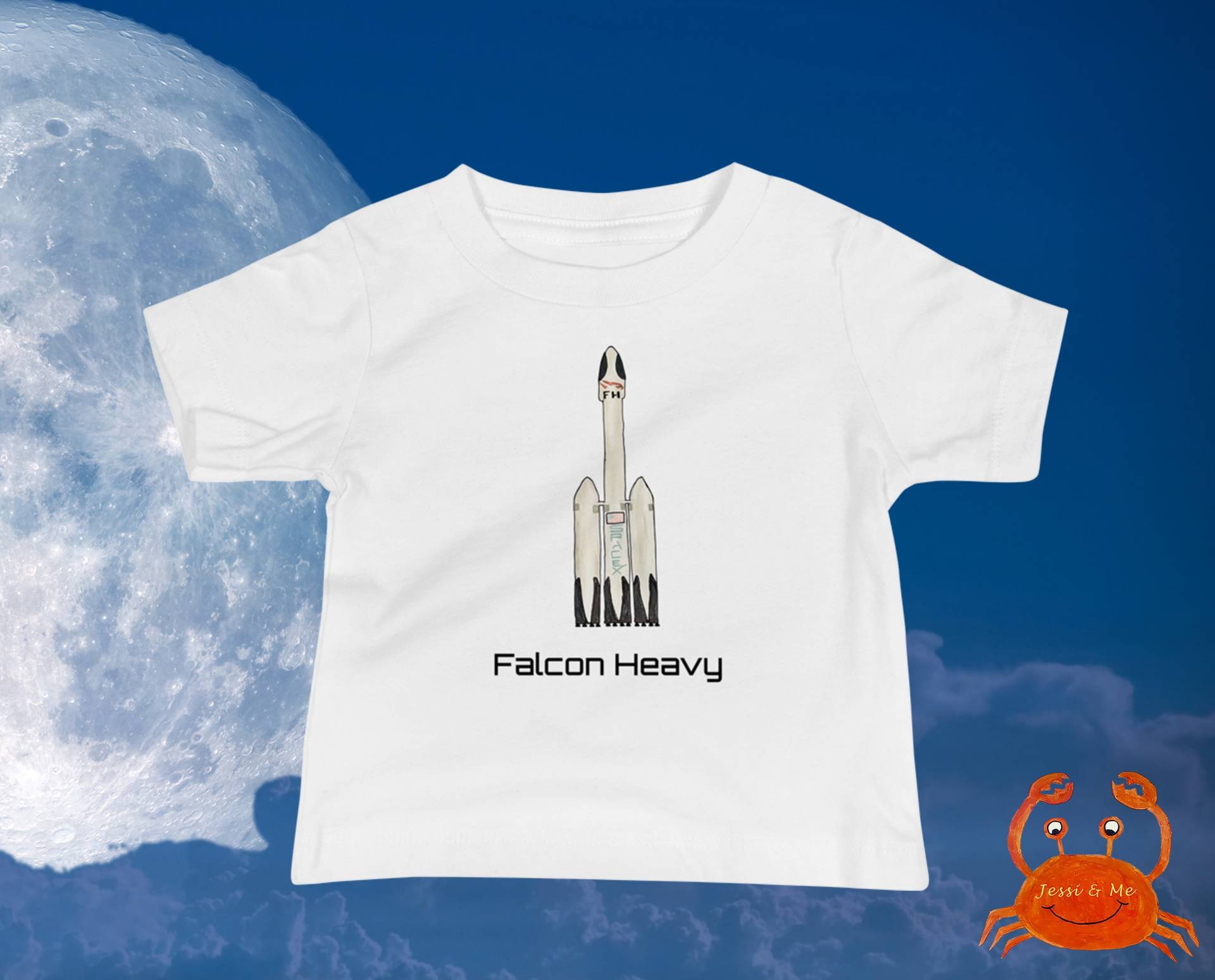 Baby Jersey Kurzärmeliges Falcon Heavy T-Shirt, Süßes Falke Schwere Rakete Space Rocketship T-Shirt von JessiandMe