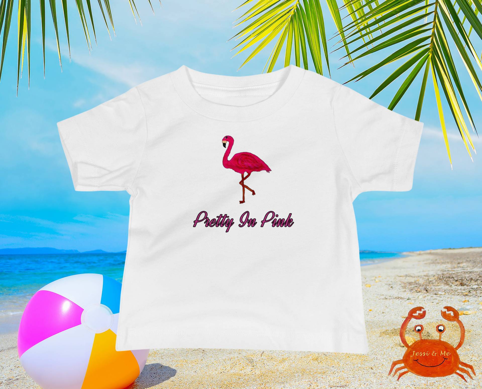 Baby Jersey Kurzärmeliges Flamingo T-Shirt, Sommer Hübsch in Rosa T-Shirt von JessiandMe