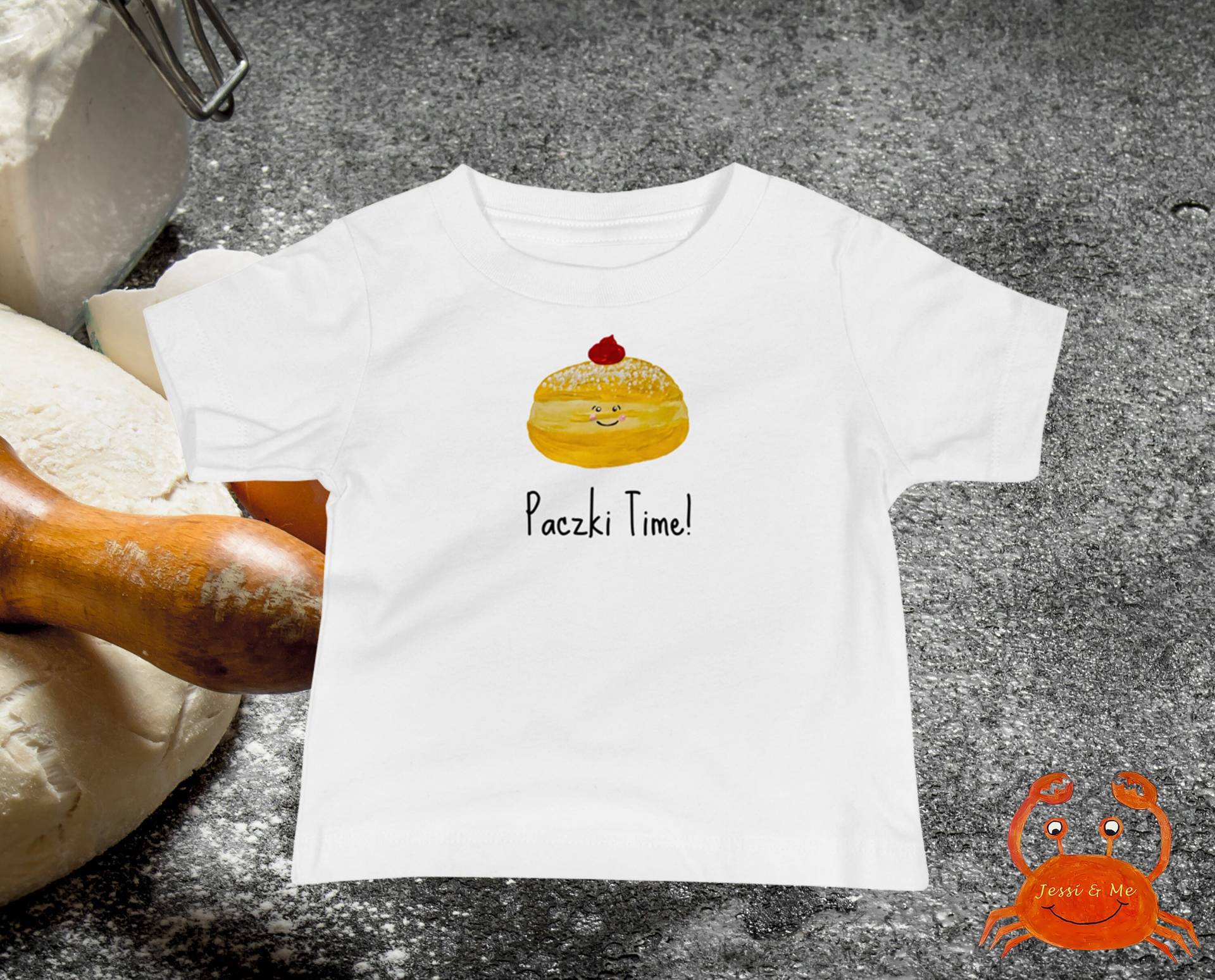 Baby Jersey Kurzärmeliges Paczki Polish Donut T-Shirt, Süßes Und Lustiges T-Shirt von JessiandMe