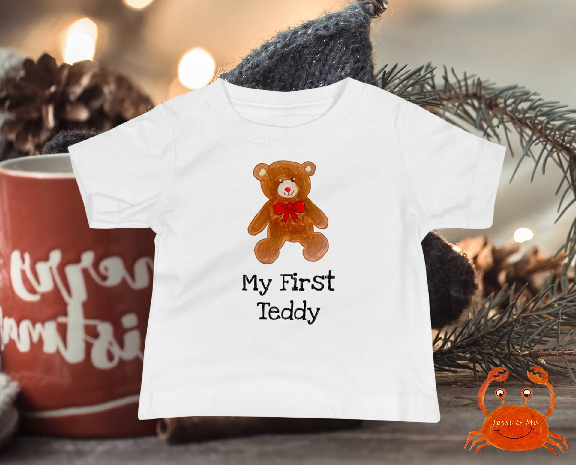 Baby Jersey Kurzärmeliges Teddybär T-Shirt, Süße Weihnachten Mein Erster Entzückendes Design von JessiandMe