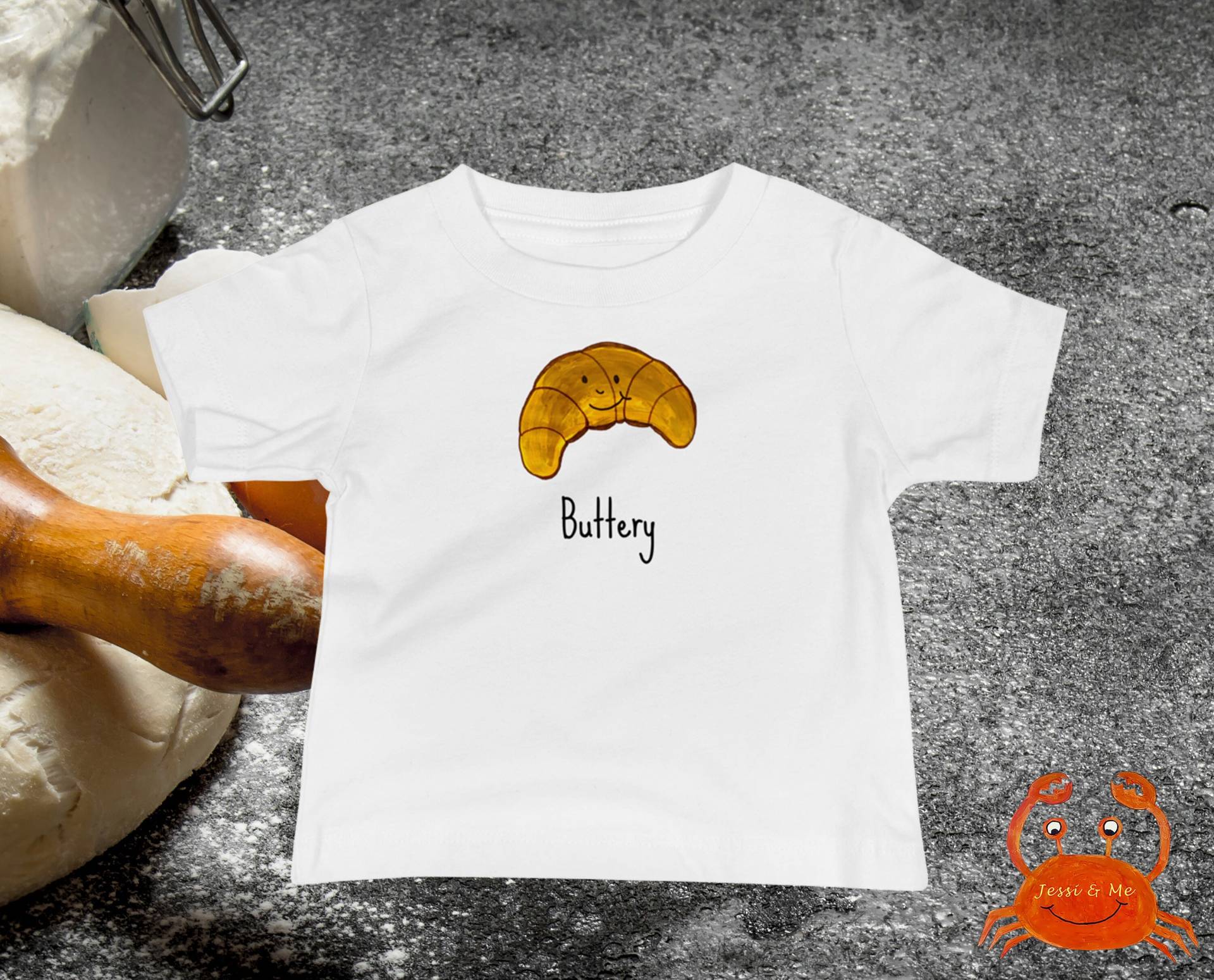 Baby Jersey Kurzarm Croissant T-Shirt, Süßes Buttery Fun Foodie Kleidung von JessiandMe