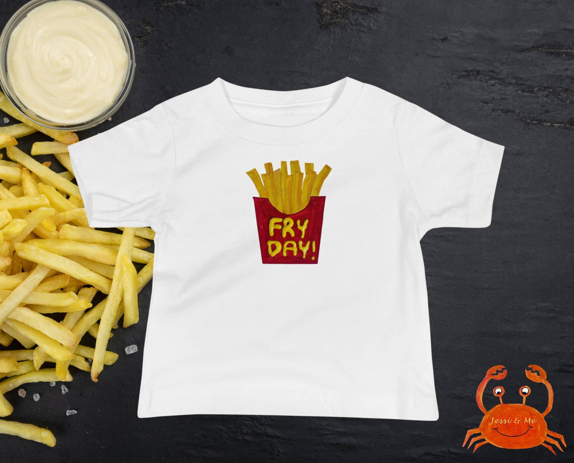 Baby Jersey Kurzarm Fryday T-Shirt, Süßes French Fry Fun T-Shirt von JessiandMe