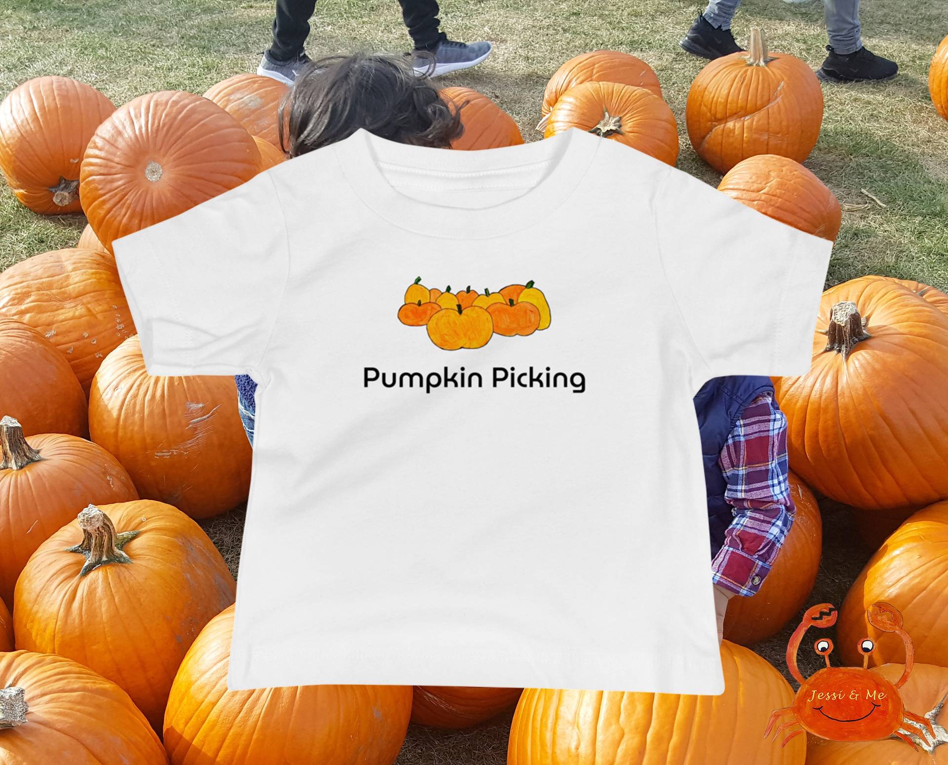 Baby Jersey Kurzarm Kürbis Aufnäher T-Shirt, Süßes Herbst Pick Kleidung von JessiandMe