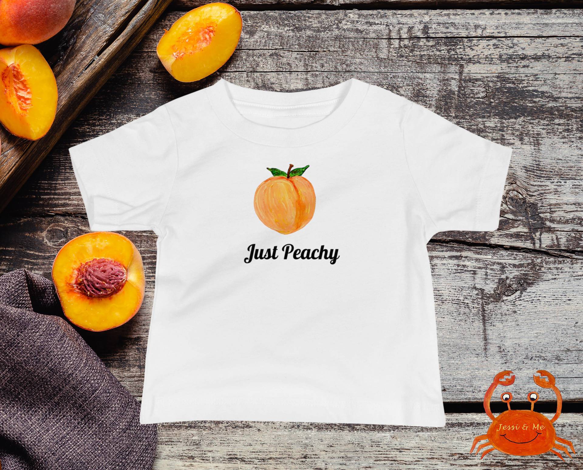 Baby Jersey Kurzarm Pfirsich T-Shirt, Süßes Just Peachy Fun Peach T-Shirt von JessiandMe