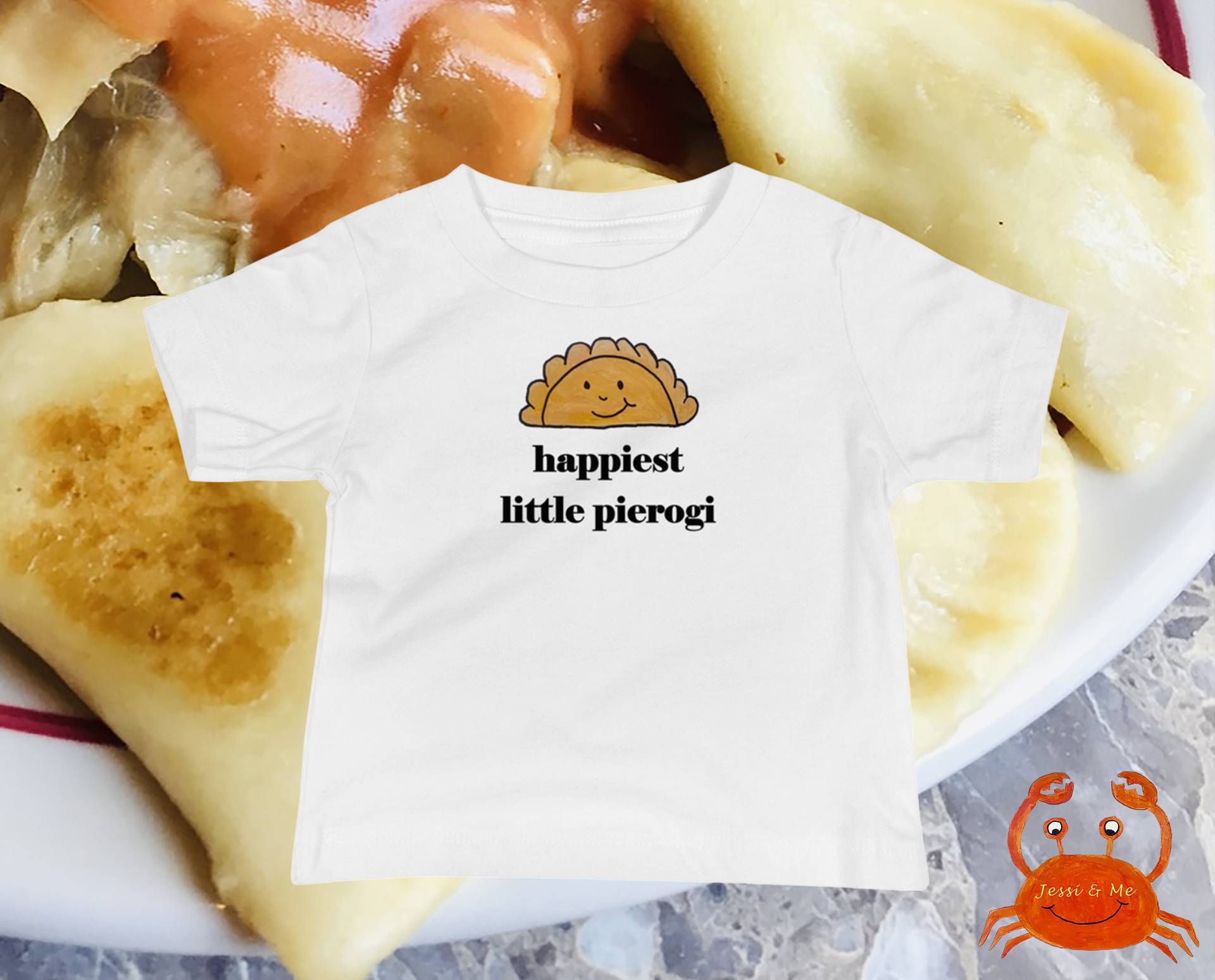 Baby Jersey Kurzarm Pierogi T-Shirt, Happiest Little Cute Shirt von JessiandMe