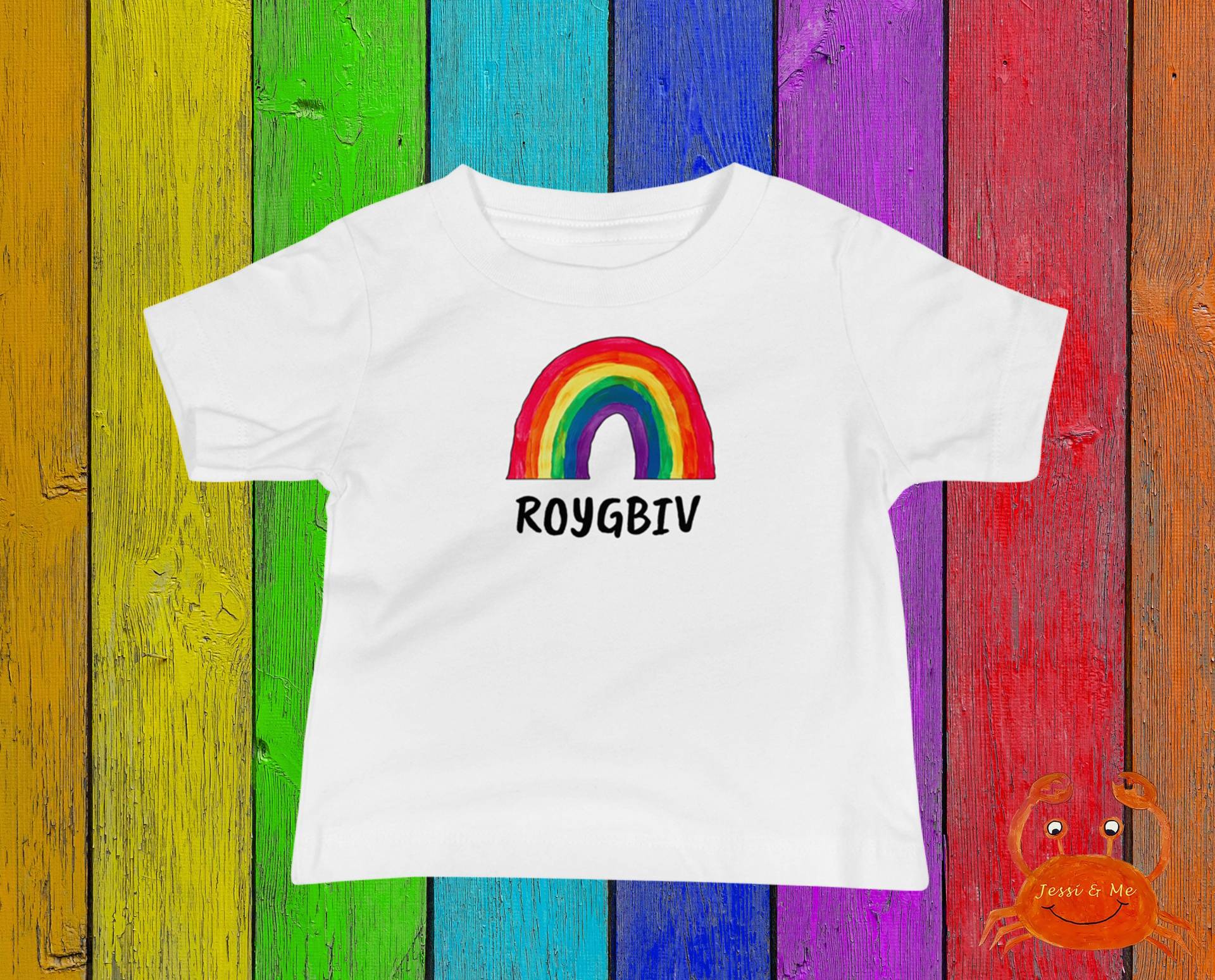 Baby Jersey Kurzarm Regenbogen T-Shirt, Süßes Fun Roygbiv T-Shirt von JessiandMe