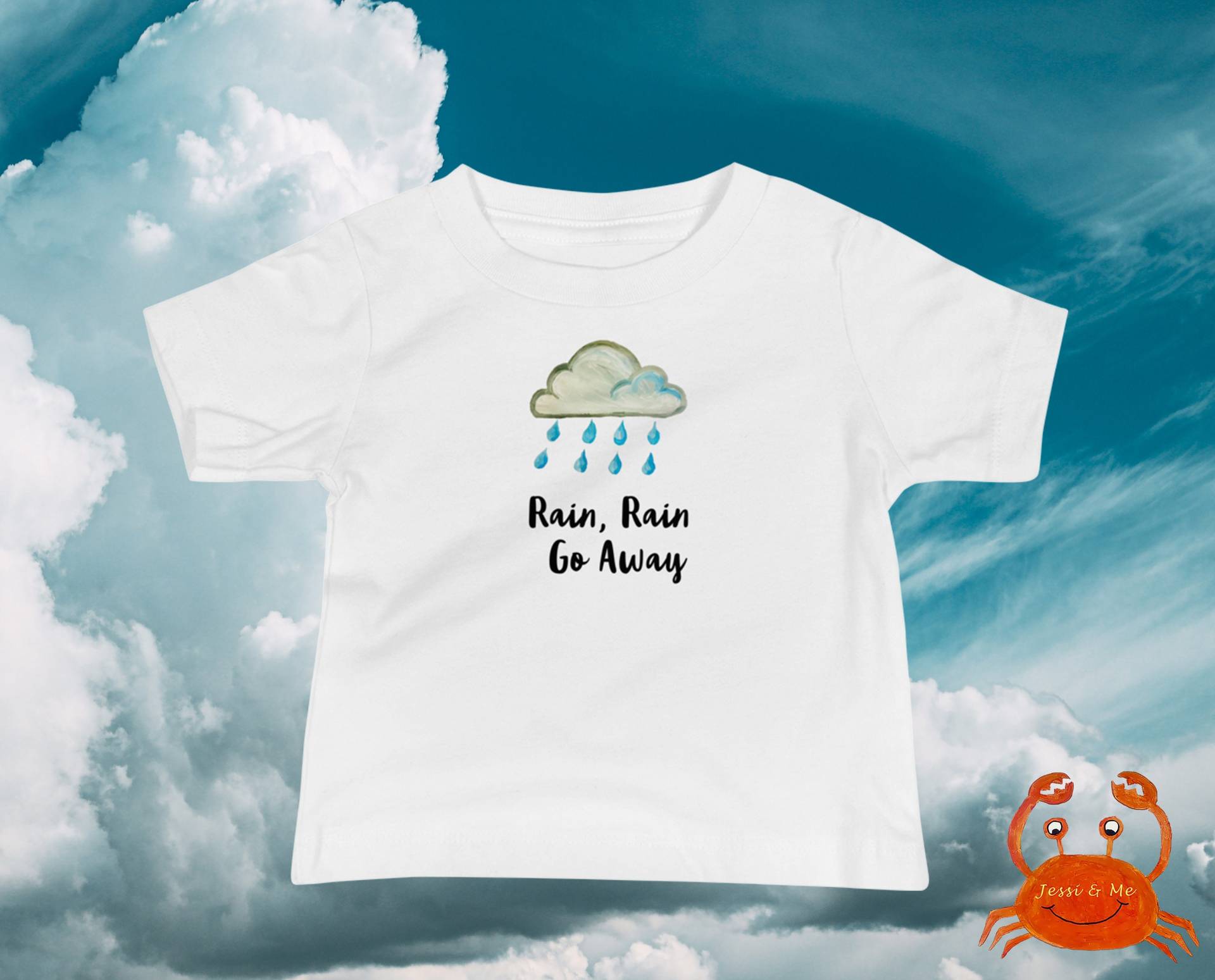 Baby Jersey Kurzarm Regenwolken T-Shirt, Süßer Regen, Rain Go Away Fun Rainy Day Kleidung von JessiandMe