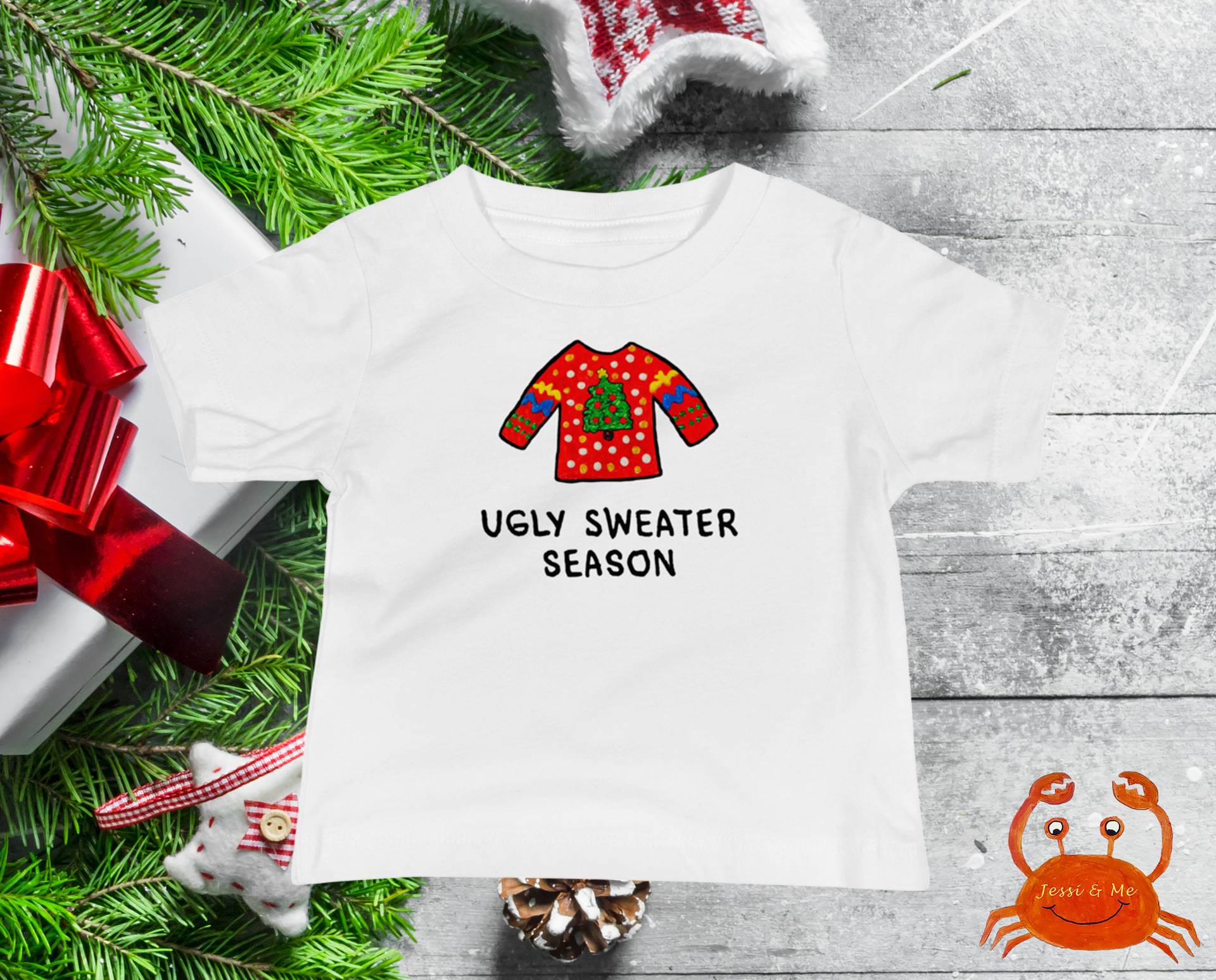 Baby Jersey Kurzarm Ugly Pullover Weihnachten T-Shirt, Süße My First Fun Design von JessiandMe