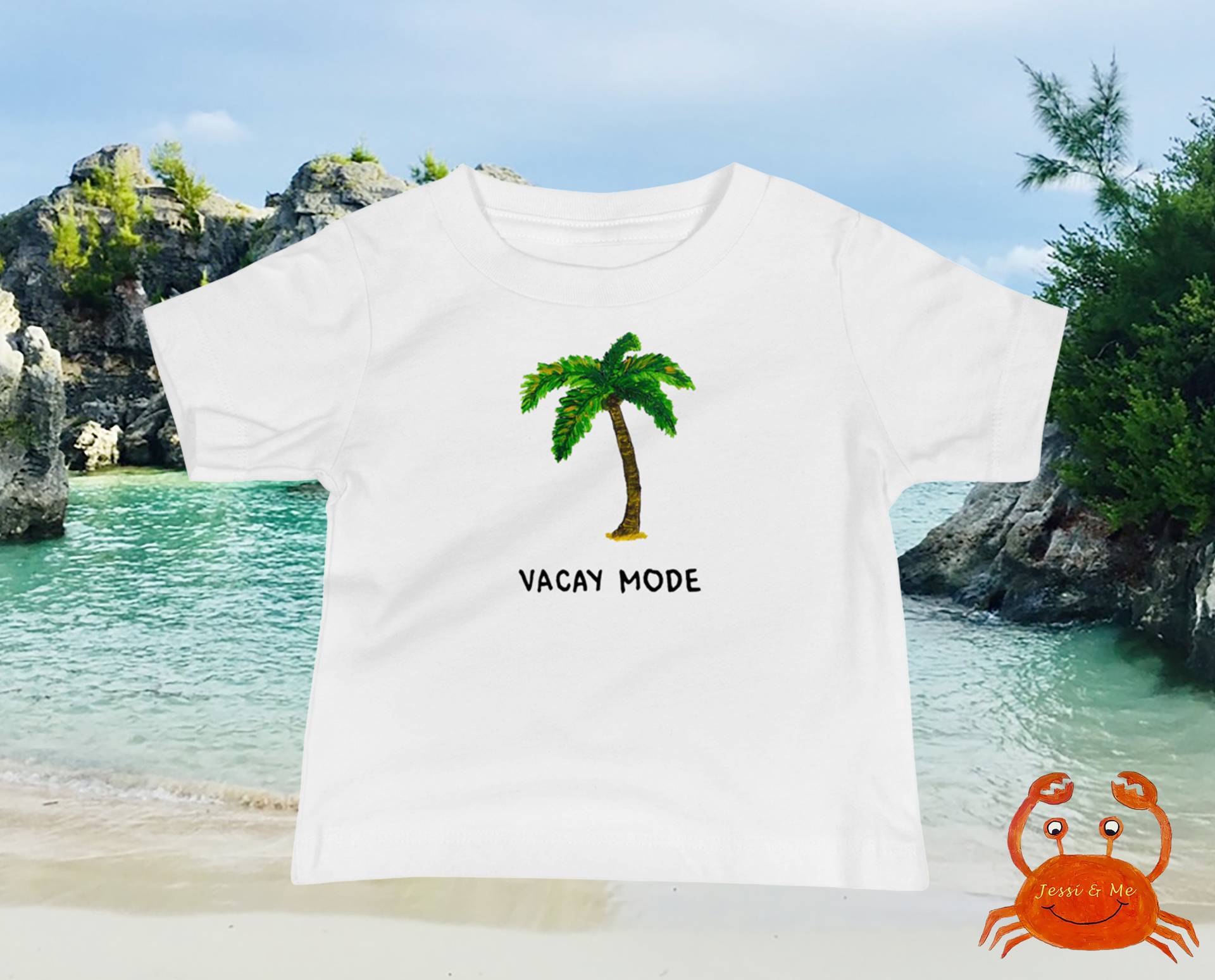 Baby Jersey Kurzarm Vacay Mode Palmen T-Shirt, Süßes Fun Sommer Urlaub T-Shirt von JessiandMe
