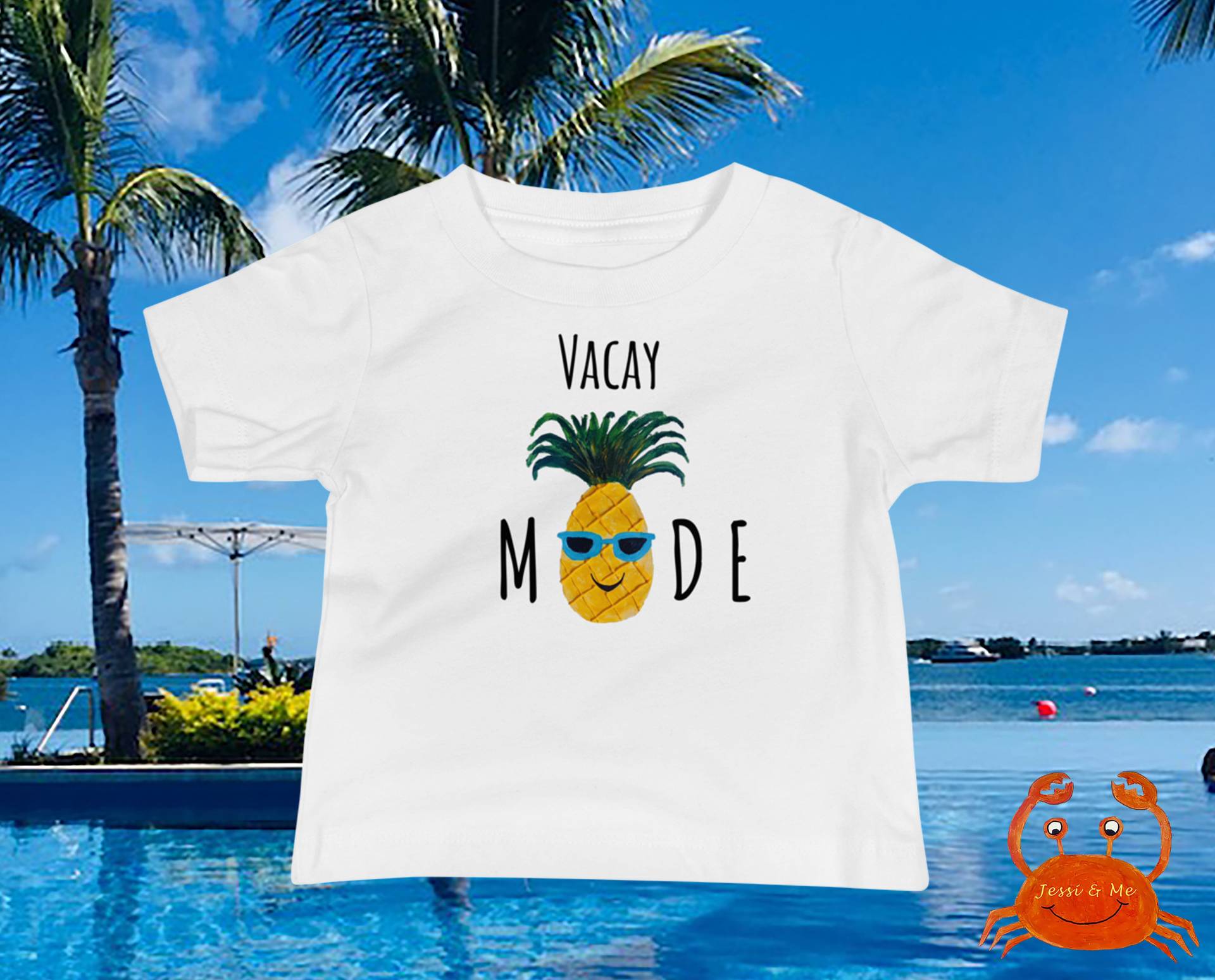 Baby Jersey Kurzarm Vacay Mode T-Shirt, Süßes Ananas Urlaubsmode Strand Urlaub Kleidung von JessiandMe