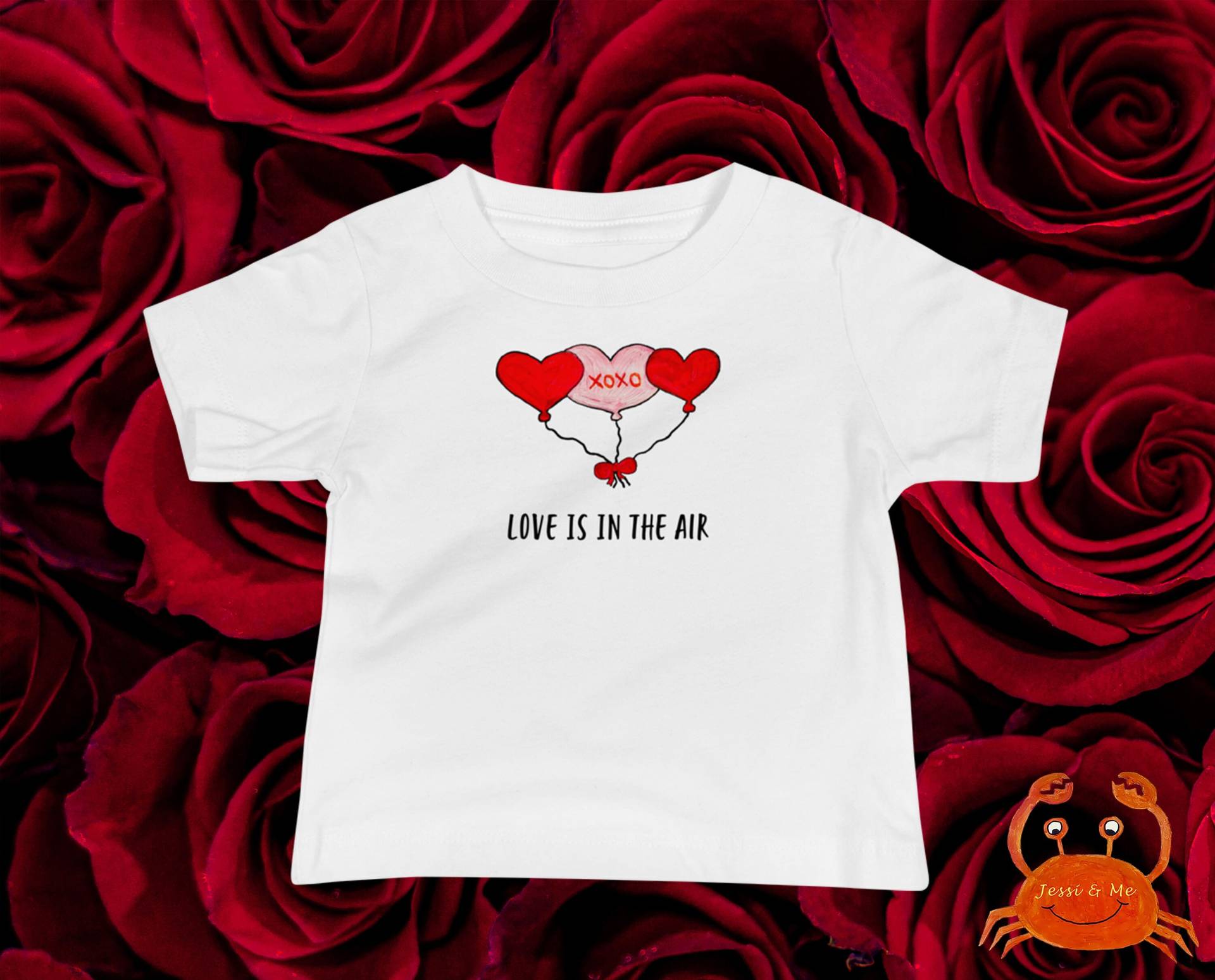 Baby Jersey Kurzarm Valentinstag T-Shirt, Love Is in The Air Ballons Kleidung von JessiandMe