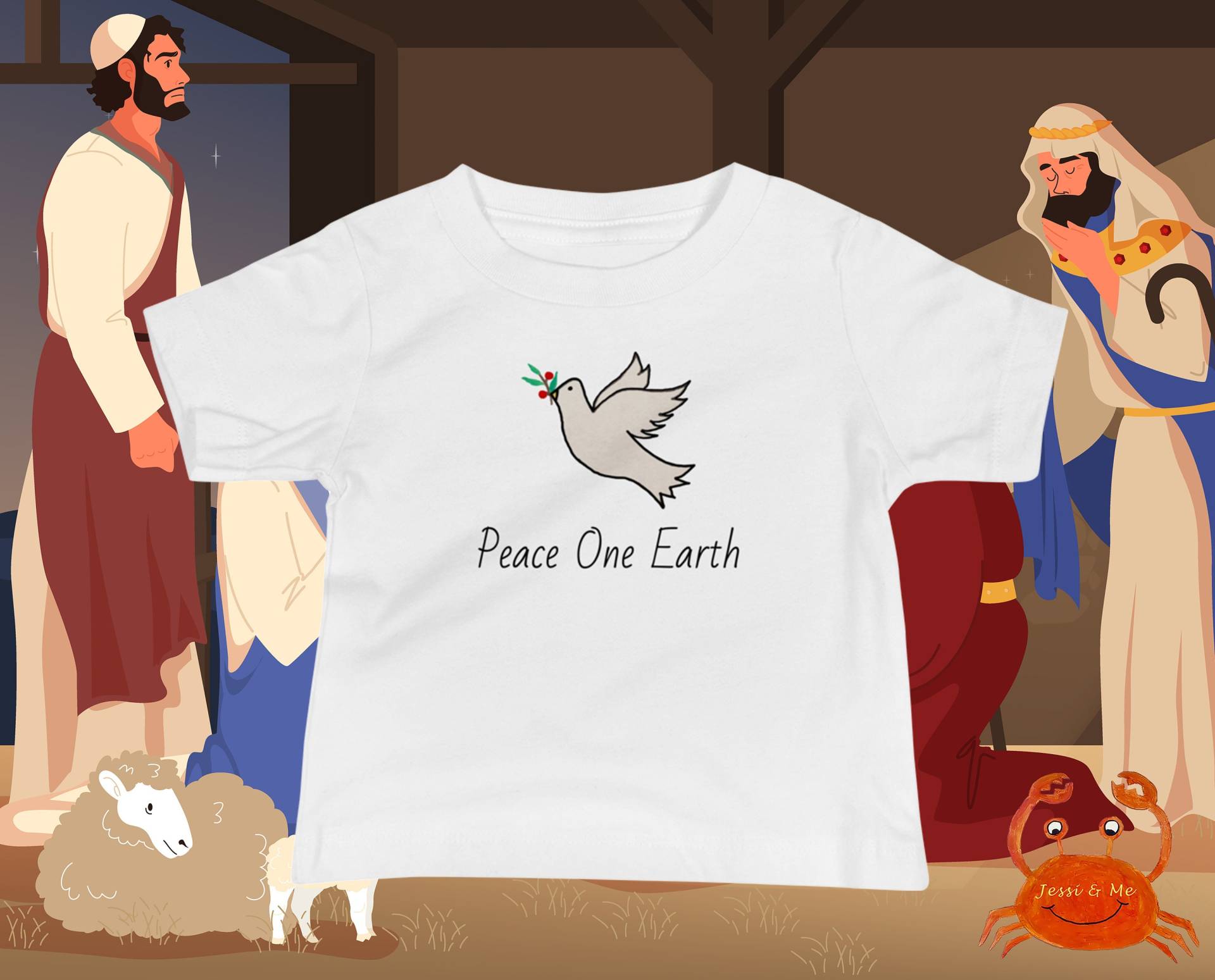 Baby Jersey Kurzarm Weihnachten Taube T-Shirt, Peace One Earth Religiöses Design von JessiandMe