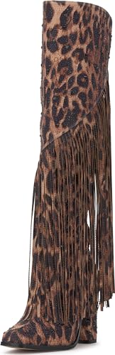 Jessica Simpson Damen Asire Fringe Boot Overknee-Stiefel, Natürlicher Leopard, 36 EU von Jessica Simpson