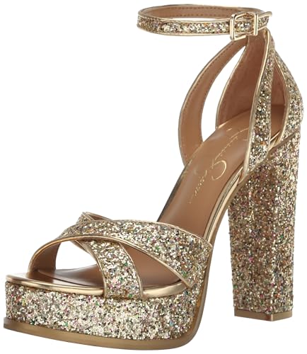 Jessica Simpson Damen Gavynne Knöchelriemen, Plateau-Sandalen, Keilabsatz, Party Gold, 40.5 EU von Jessica Simpson