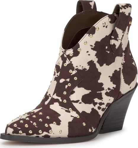 Jessica Simpson Damen Zadie Bootie Stiefelette, Dunkelbraun/Weiß mit Kuh-Print Microsuede, 35.5 EU von Jessica Simpson