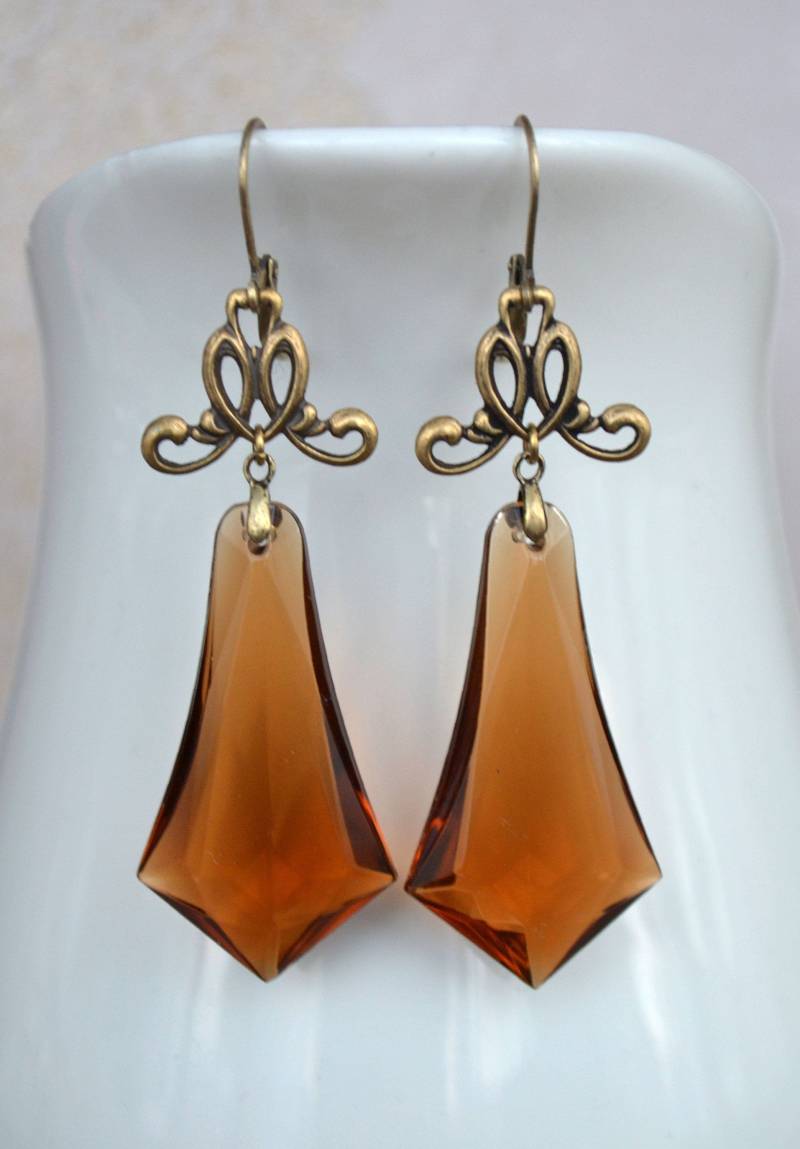 Art Deco Jugendstil Ohrringe Vintage Topas Lucite Hängeohrringe Art Deco Jugendstil Ohrringe Vintage Topas Lucite Hängeohrringe von JessicaAscoughDesign