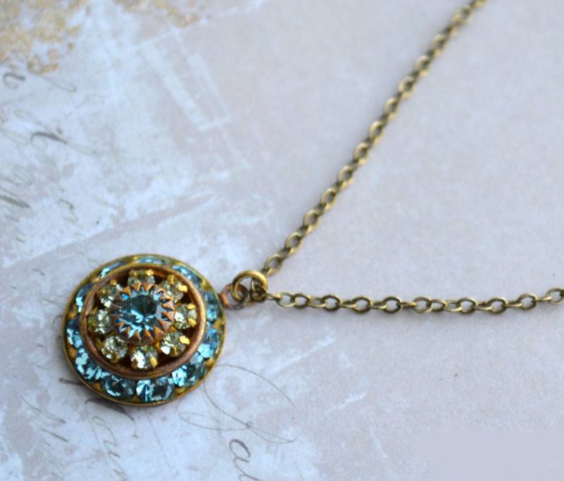 Art-Deco-stil Aquamarin Und Hellgrün Kristall Drei-Schicht-Tropfen-Halskette Art-Deco-stil Aquamarin Und Hellgrün Kristall Drei-Schicht-Tropfen-Halskette von JessicaAscoughDesign