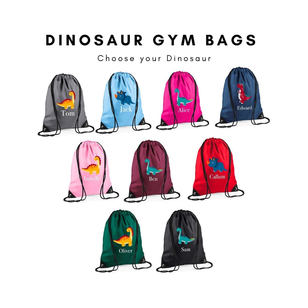 Personalisierte Dinosaurier Sporttasche, Kordelzug, Schwimmunterricht Tasche, Mädchen Jungen, Schultasche, Party, Pumpe, Kindergartentasche von JessicaHollieGifts