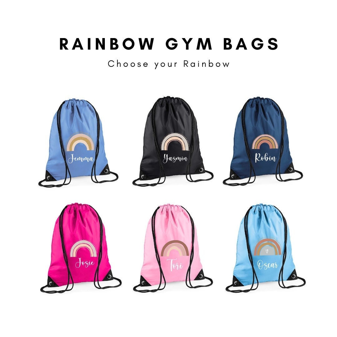 Personalisierte Regenbogen Sporttasche, Kordelzug, Schwimmkurs Tasche, Mädchen Jungen, Schultasche, Party, Pump, Kindergartentasche, Geschenke von JessicaHollieGifts