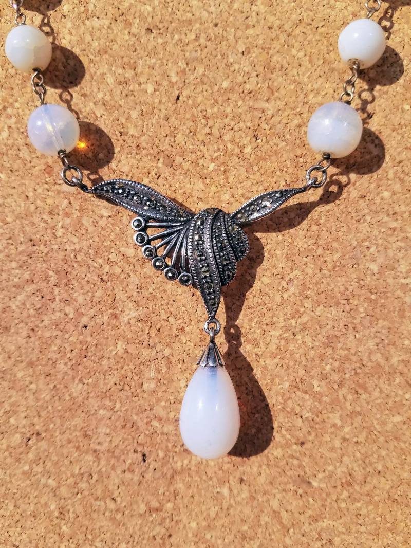 sterling Jahrgang Milchglas Perlenkette sterling Jahrgang Milchglas Perlenkette von JessicaMoyerJewelry
