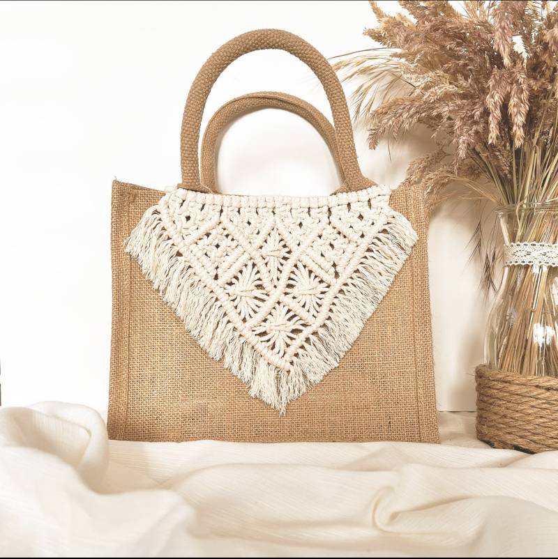 Jute-Tasche Mit Makramee von JessisMAKRAMEEshop
