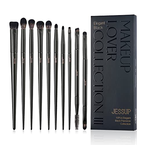 Jessup Pinselset Makeup Augen Make up Pinsel 10 Stück Augen Makeup Pinsel Set Augenpinsel Lidschattenpinsel Lidschatten Blender Eyeliner Augenbrauen Pinsel elegante Kollektion schwarz T337 von Jessup