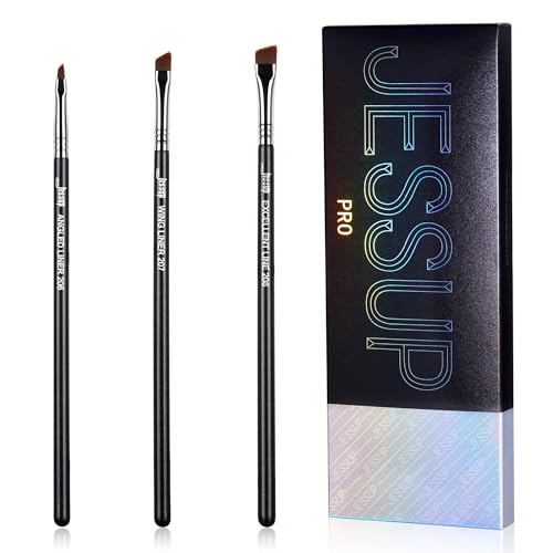 Jessup abgewinkeltes Eyeliner Pinsel Set, 3-teilig Pro Precision Eyelinerpinsel fein geflügelte ultradünne schräge Gel Makeup Pinsel für flüssigen Eyeliner Schwarz T345 von Jessup