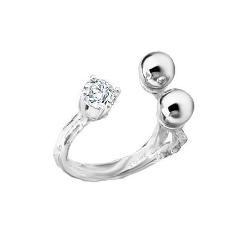 Jesuky Damen Ring, Silber Ringe 925 Einfacher, Eleganter, Feiner Ring Mit Silberperlen Ring Echt Silber 925 Damen 4.7 Gr Verstellbar Ring Gold Für Damen Geburtstag Valentinstag Geschenck von Jesuky