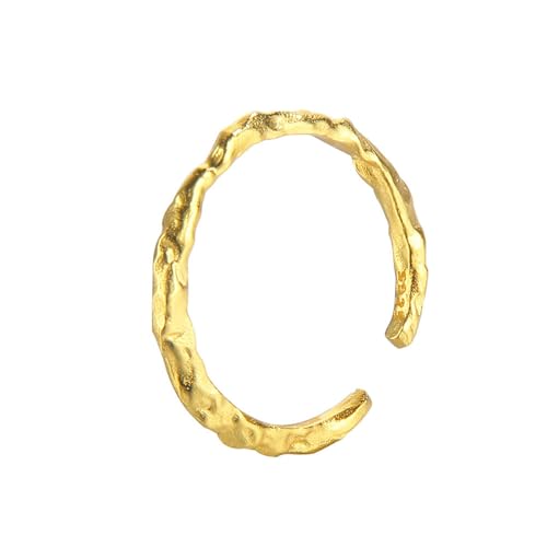 Jesuky Damen Ring, Silber Ringe 925 Einfacher Dünner Ring Mit Unregelmäßiger, Gebrochener Struktur Ring Frauen 1.5 Gr Verstellbar Ring Gold Für Damen Geburtstag Valentinstag Geschenck von Jesuky