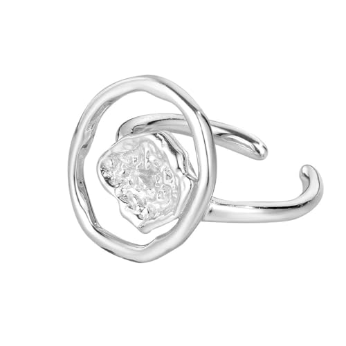 Jesuky Damen Ring, Silber Ringe 925 Hohle Unregelmäßige Textur Einfache Persönlichkeit Ringe Für Damen 4.9 Gr Verstellbar Ring Silver Für Damen Geburtstag Valentinstag Geschenck von Jesuky