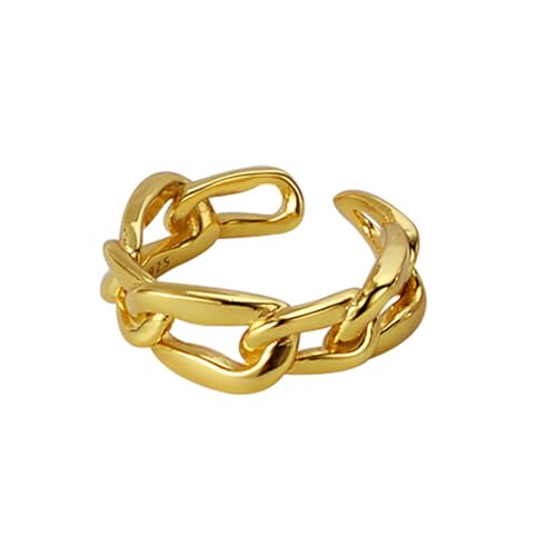 Jesuky Damen Ring, Silber Ringe 925 Kette Spleißen Weben Einfache Persönlichkeit Vergoldeter Ring 4.1 Gr Verstellbar Ring Gold Für Damen Geburtstag Valentinstag Geschenck von Jesuky