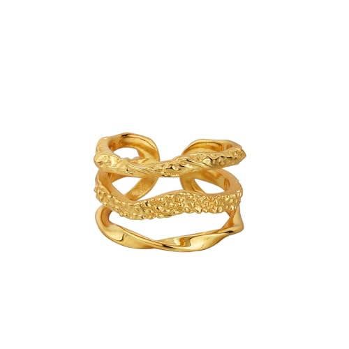 Jesuky Damen Ring, Silber Ringe 925 Mehrschichtige Unregelmäßige Textur, Einfach Und Elegant Ausgehöhlt Ringe 925 Gold 5.6 Gr Verstellbar Ring Silver Für Damen Geburtstag Valentinstag Geschenck von Jesuky