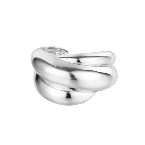 Jesuky Damen Ring, Silber Ringe 925 Polierte Welle Breiter Ring Silber Ringe 6.2 Gr Verstellbar Ring Gold Für Damen Geburtstag Valentinstag Geschenck von Jesuky