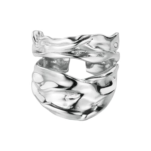 Jesuky Damen Ring, Silber Ringe 925 Polierter Plissierter Durchbrochener Breiter Ring Ringe 925 Silber Damen 10.5 Gr Verstellbar Ring Silver Für Damen Geburtstag Valentinstag Geschenck von Jesuky