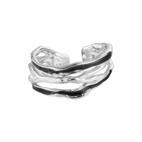 Jesuky Damen Ring, Silber Ringe 925 Schichten Von Emaillierten Linien Eheringe 4 Gr Verstellbar Ring Silver Green Für Damen Geburtstag Valentinstag Geschenck von Jesuky