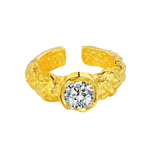 Jesuky Damen Ring, Silber Ringe 925 Unregelmäßige Plissierte Textur Einfach Ringe Wasserfest Gold 8.2 Gr Verstellbar Ring Gold Für Damen Geburtstag Valentinstag Geschenck von Jesuky