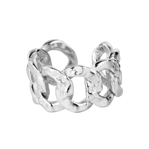 Jesuky Damen Ring, Silber Ringe 925 Unregelmäßige Textur Kettenring Punk Goldringe 8.7 Gr Verstellbar Ring Silver Für Damen Geburtstag Valentinstag Geschenck von Jesuky