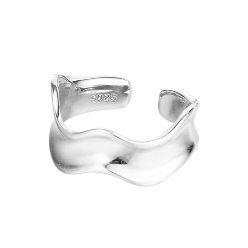 Jesuky Damen Ring, Silber Ringe 925 Wave Bending Einfach Elegant Goldringe 3.5 Gr Verstellbar Ring Silver Für Damen Geburtstag Valentinstag Geschenck von Jesuky