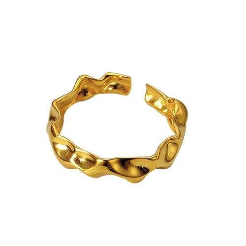 Jesuky Damen Ring, Silber Ringe 925 Wellenbiegung Einfach Elegant Ringe 925 Silber 2.3 Gr Verstellbar Ring Gold Für Damen Geburtstag Valentinstag Geschenck von Jesuky