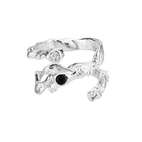 Jesuky Damen Ring, Silber Ringe 925 Zarte Unregelmäßige Textur Luxus Surround Damen Ringe Silber 6.3 Gr Verstellbar Ring Black Zircon Für Damen Geburtstag Valentinstag Geschenck von Jesuky